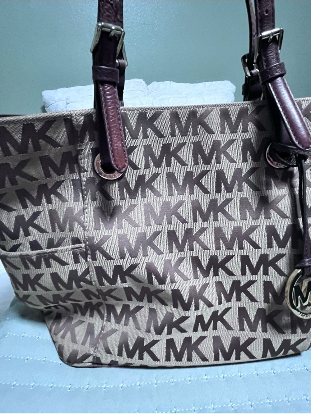 Michael Kors Beige and Brown MK Logo Tote